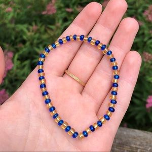 Blue and yellow beaded bracelet